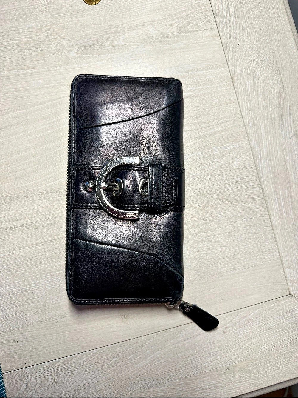 Coach Buckle Zip Around Wallet, Black